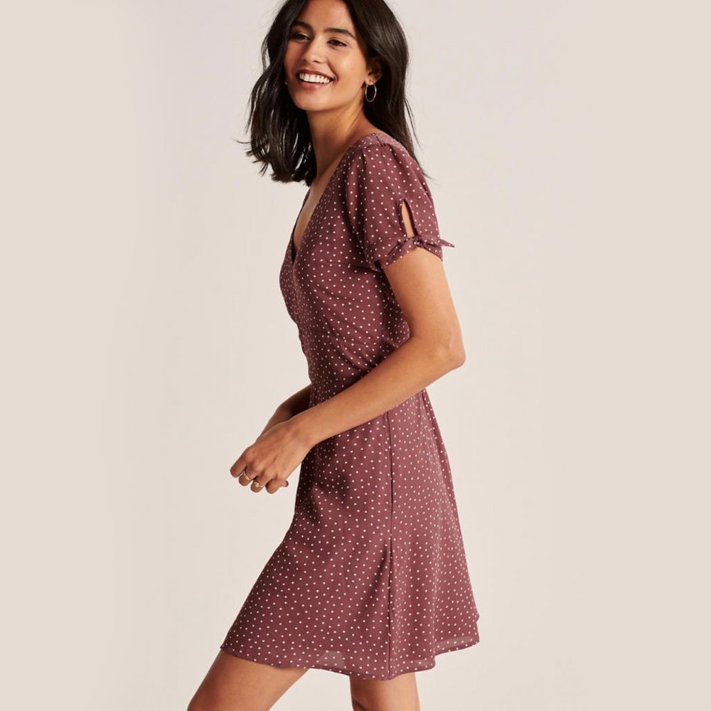 SOLD Tie Sleeve Dress Polka Dot Dusty Pink size M - Picture 4 of 7
